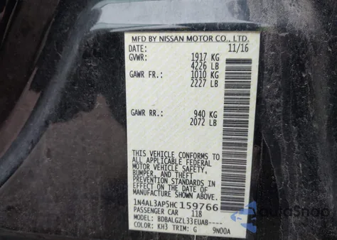 2017 Nissan Altima 2.5 S z USA, uszkodzony, nr VIN 1N4AL3AP5HC159766